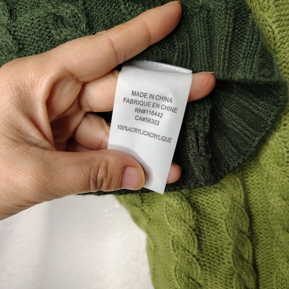 Empyre Green Crew Neck Sweater with Geometric Cable Knit Sz S - Picture 4 of 12